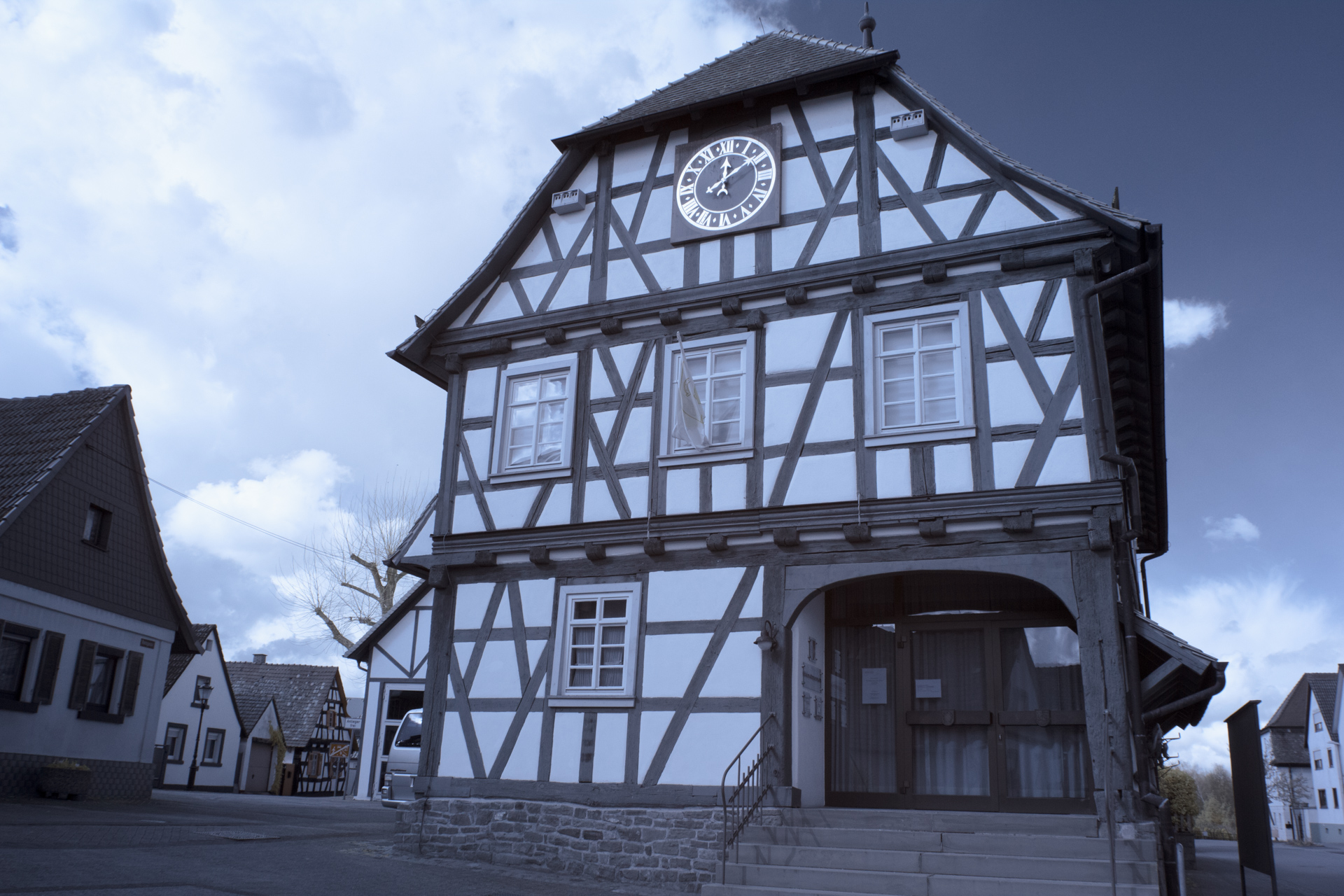 Infrarotaufnahme der Fachwerkfassade des Heimatmuseums Leopoldshafen